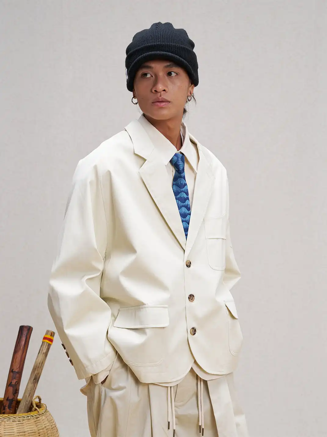 UNLIMITED MOTE | Striped Solid Color Pocket Suit Jacket