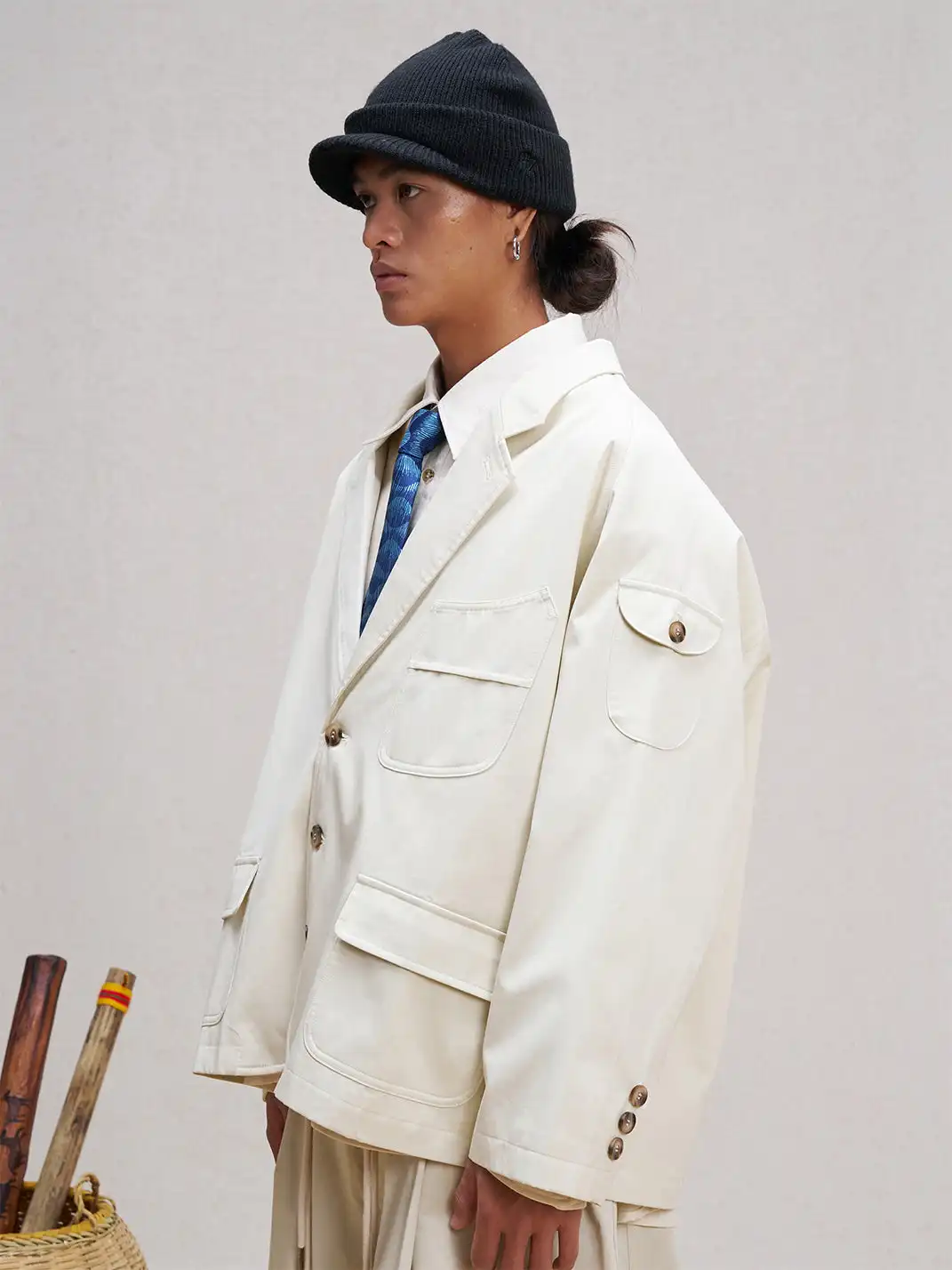 UNLIMITED MOTE | Striped Solid Color Pocket Suit Jacket
