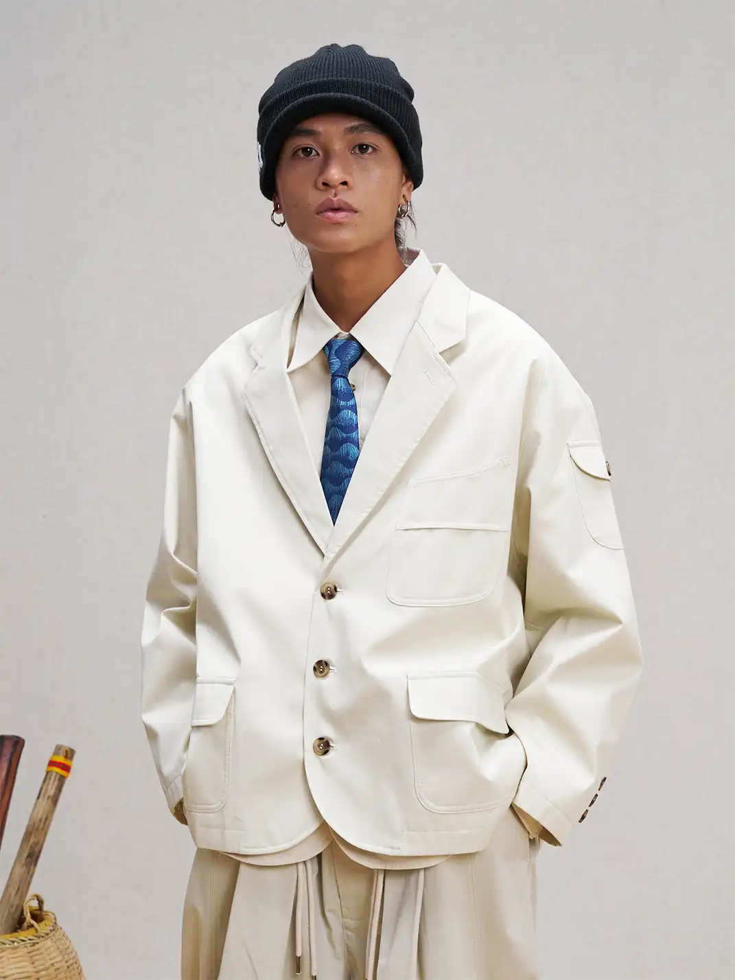 UNLIMITED MOTE | Striped Solid Color Pocket Suit Jacket