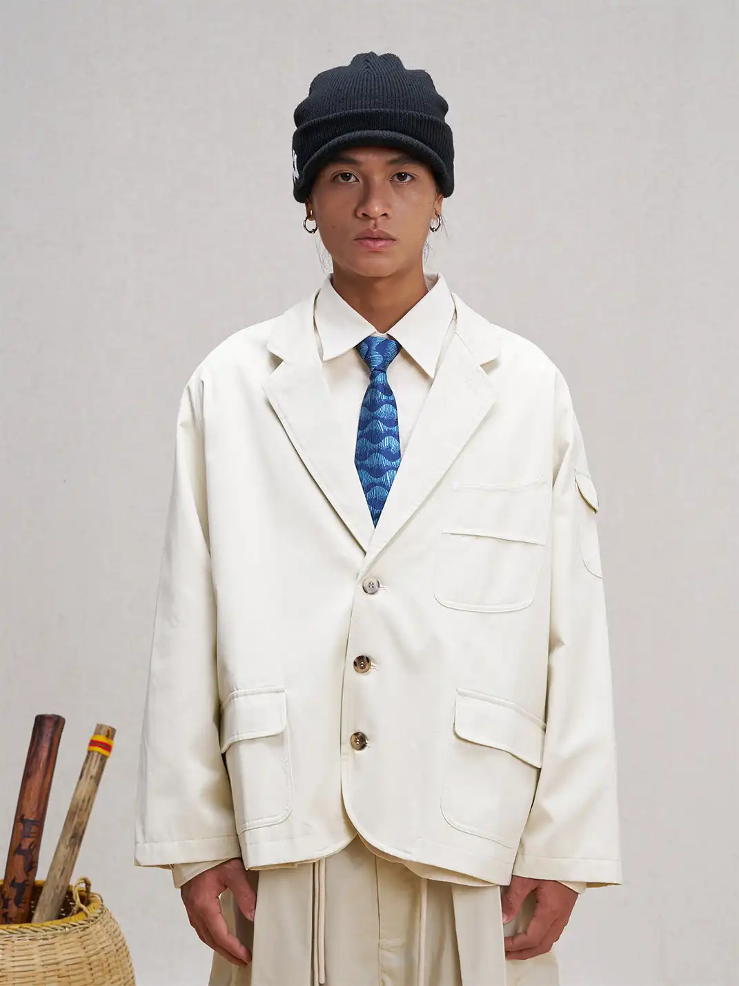 UNLIMITED MOTE | Striped Solid Color Pocket Suit Jacket