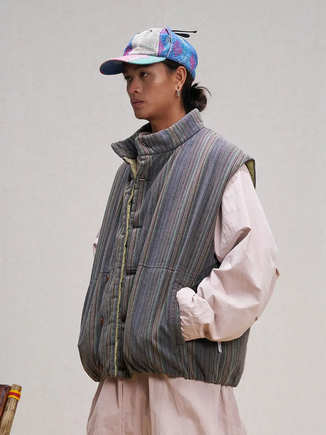 UNLIMITED MOTE | Stripe Stand-Collar Padded Vest