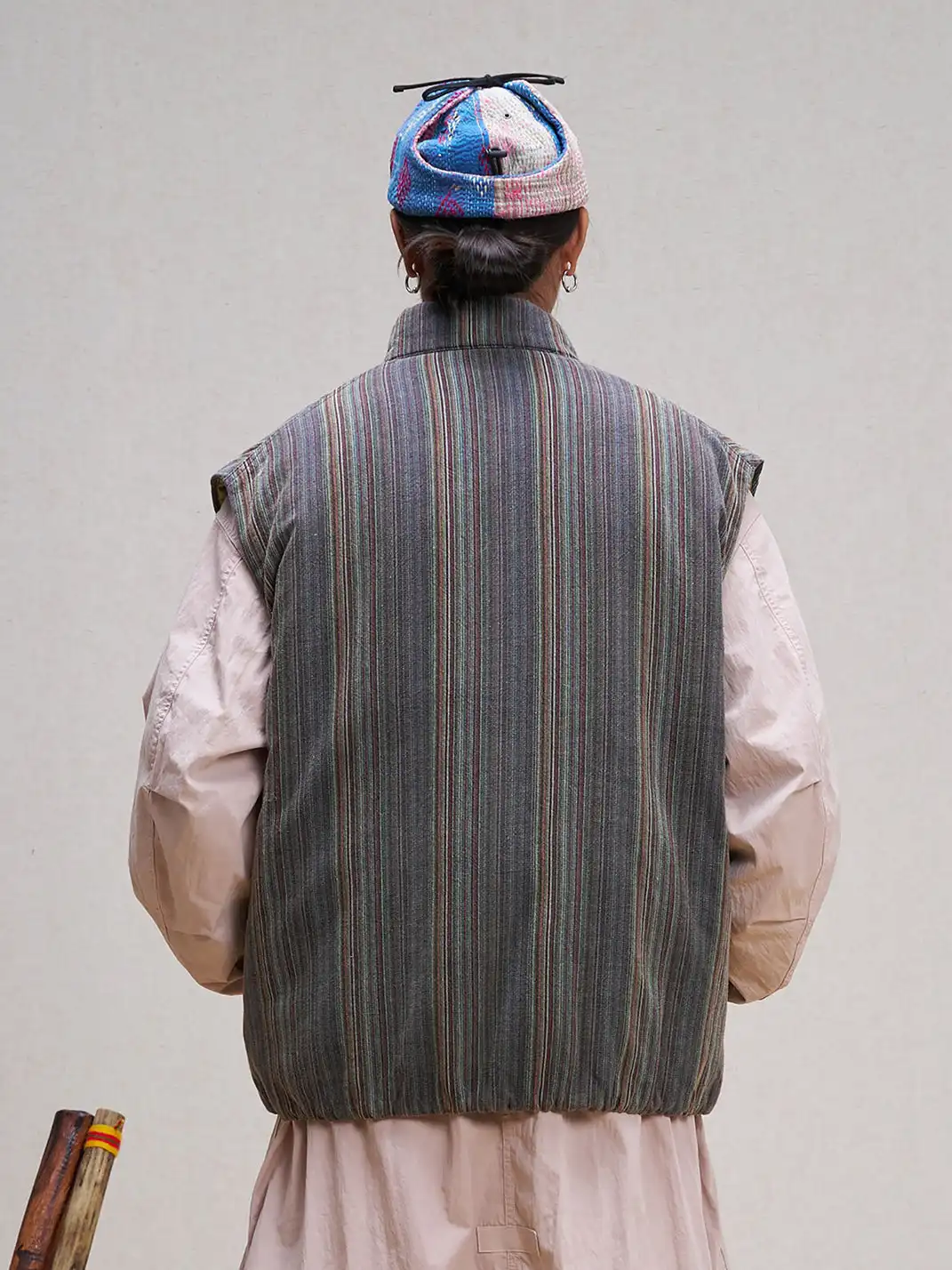 UNLIMITED MOTE | Stripe Stand-Collar Padded Vest
