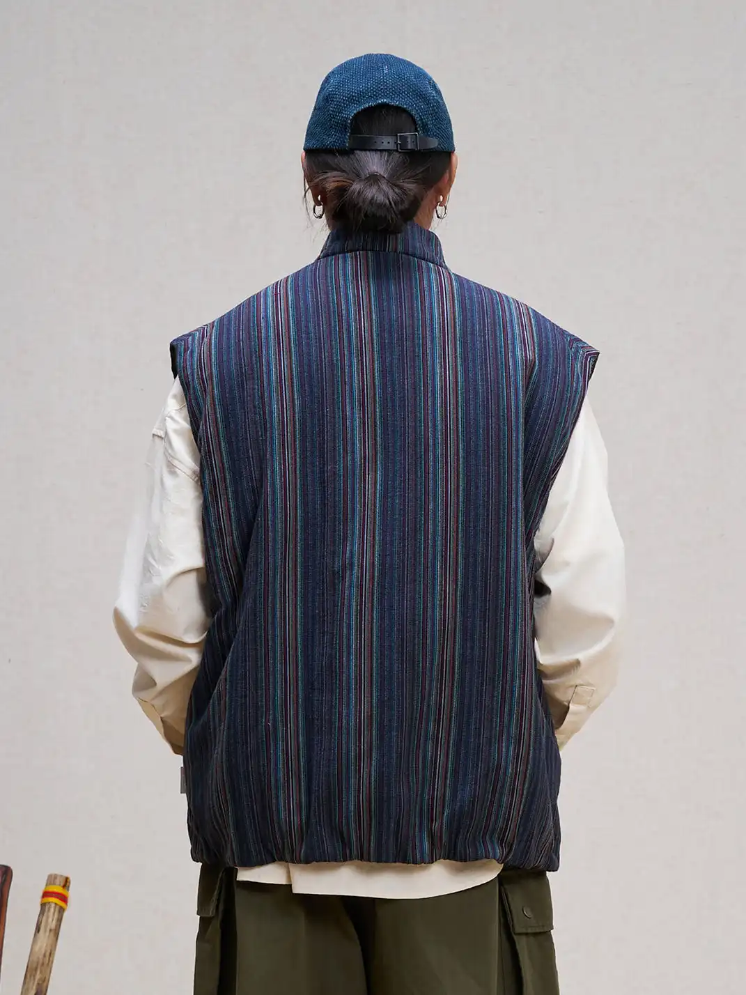 UNLIMITED MOTE | Stripe Stand-Collar Padded Vest