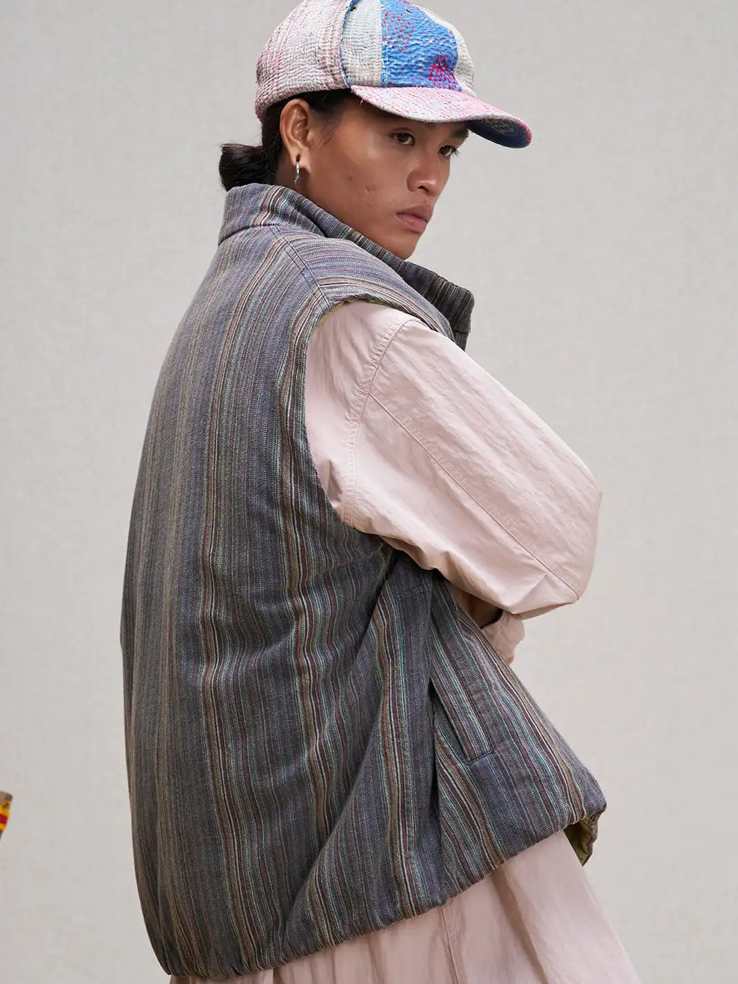 UNLIMITED MOTE | Stripe Stand-Collar Padded Vest