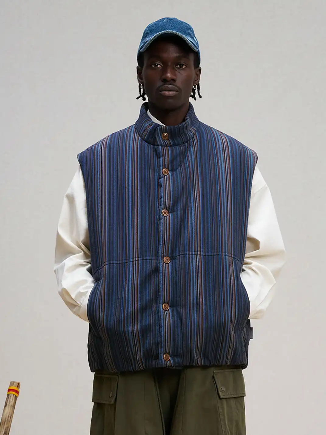 UNLIMITED MOTE | Stripe Stand-Collar Padded Vest