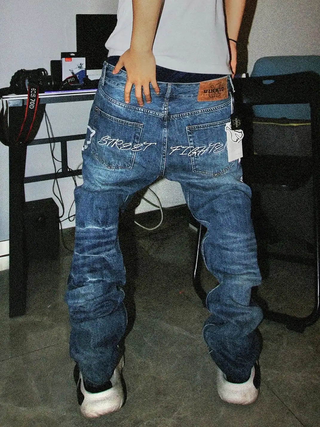 VINKID | Dove Embroidered Distressed Stacked Jeans