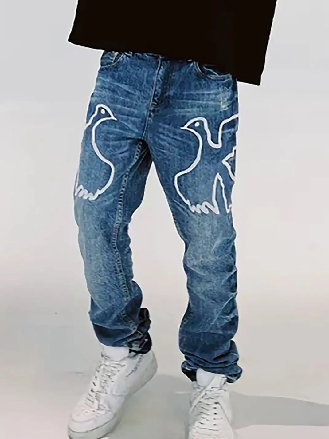 VINKID | Dove Embroidered Distressed Stacked Jeans