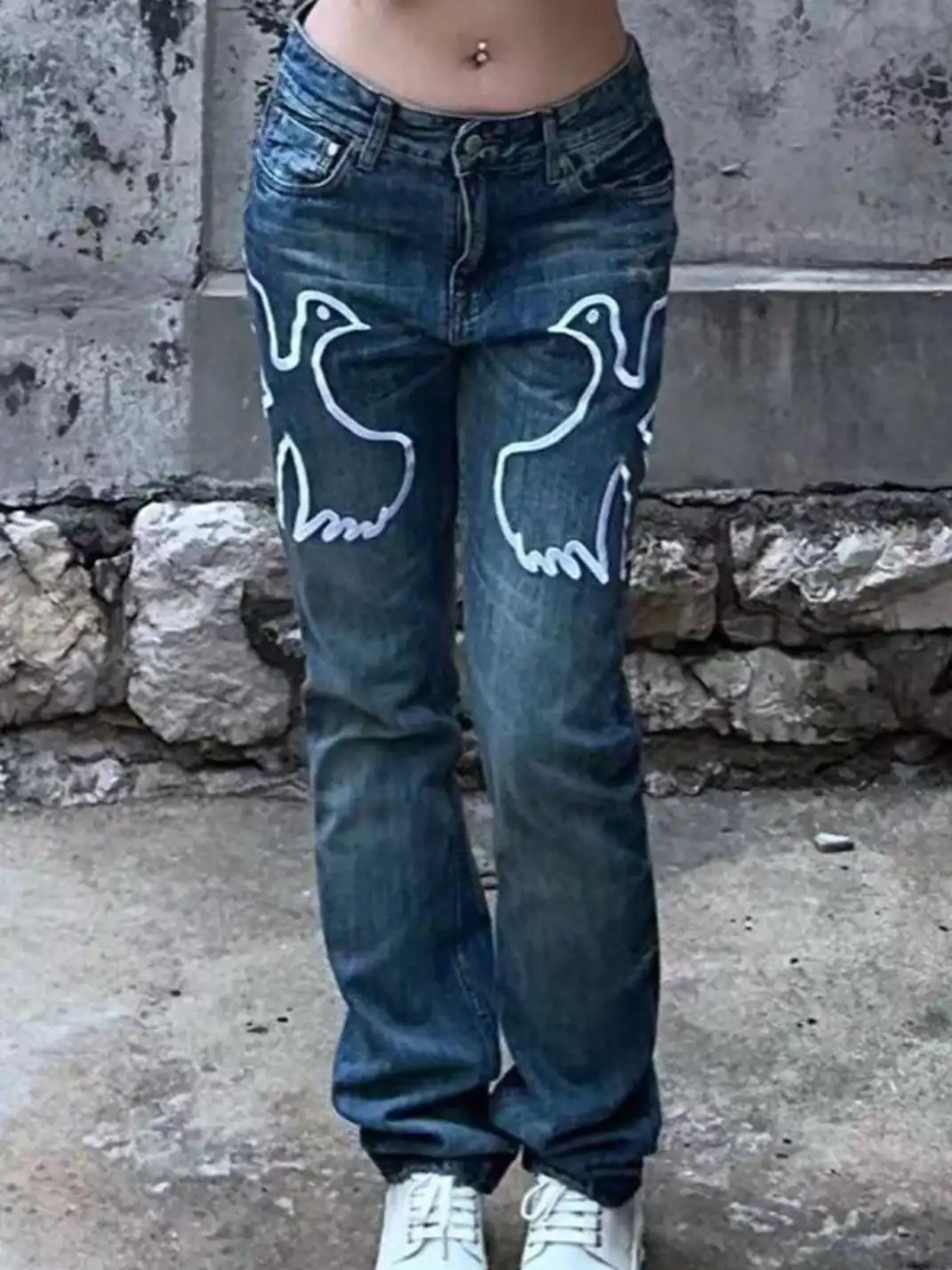 VINKID | Dove Embroidered Distressed Stacked Jeans