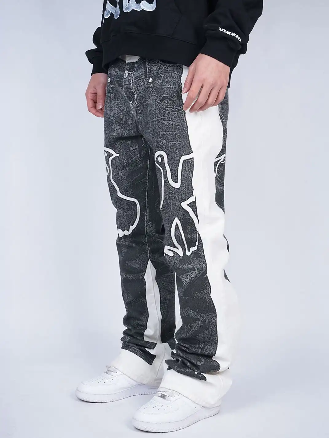 VINKID | Faux-Layered Dove Graphic Contrast Panel Jeans