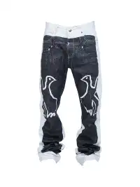 VINKID | Faux-Layered Dove Graphic Contrast Panel Jeans