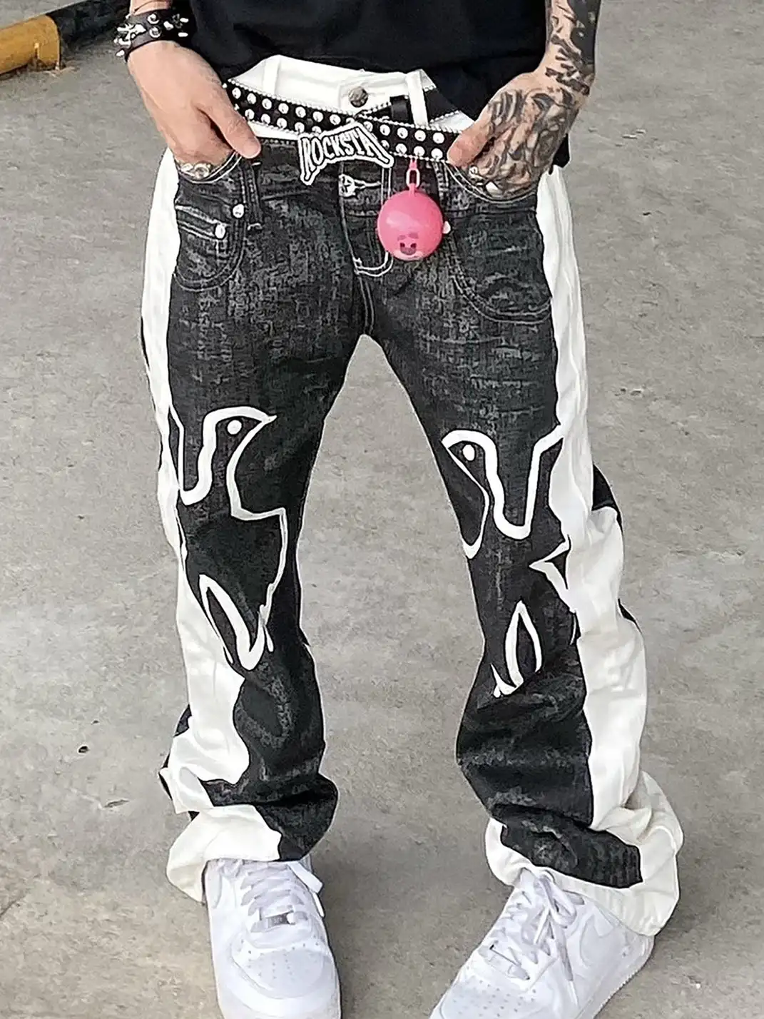 VINKID | Faux-Layered Dove Graphic Contrast Panel Jeans