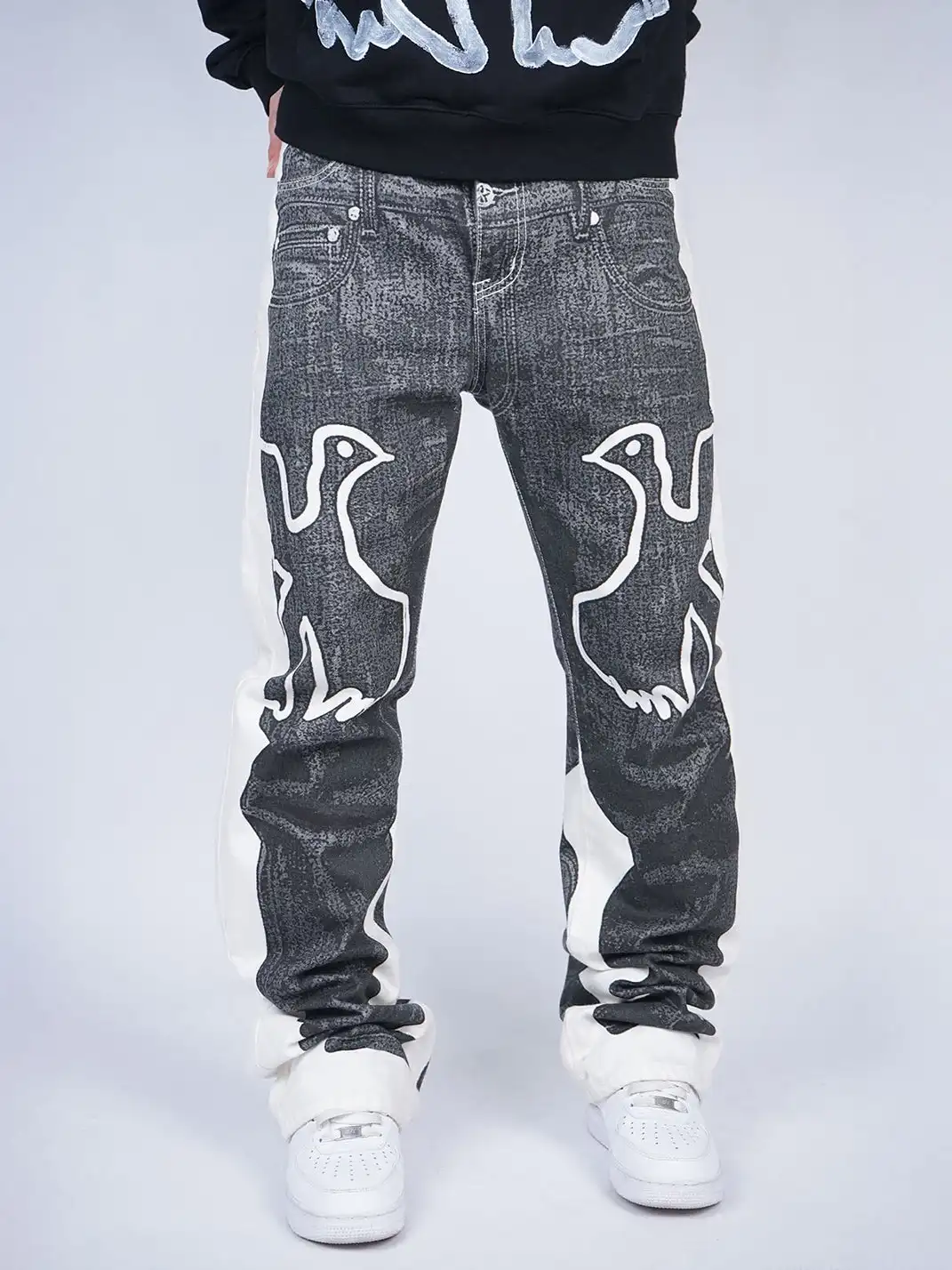 VINKID | Faux-Layered Dove Graphic Contrast Panel Jeans