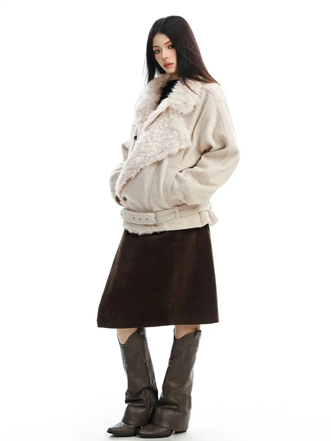 BIGGOLD | Shearling-Lined Belted Suede Jacket