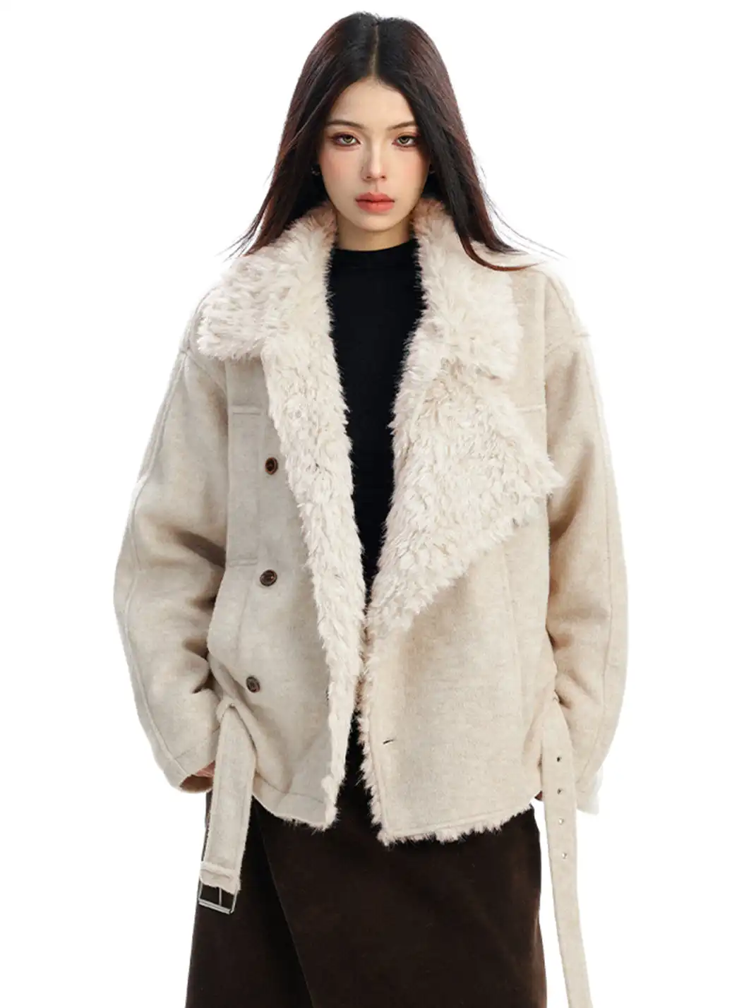BIGGOLD | Shearling-Lined Belted Suede Jacket