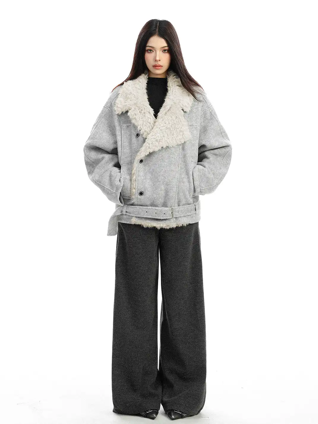 BIGGOLD | Shearling-Lined Belted Suede Jacket