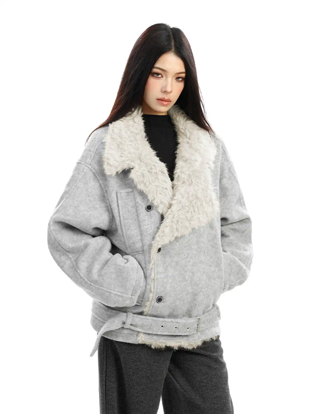 BIGGOLD | Shearling-Lined Belted Suede Jacket