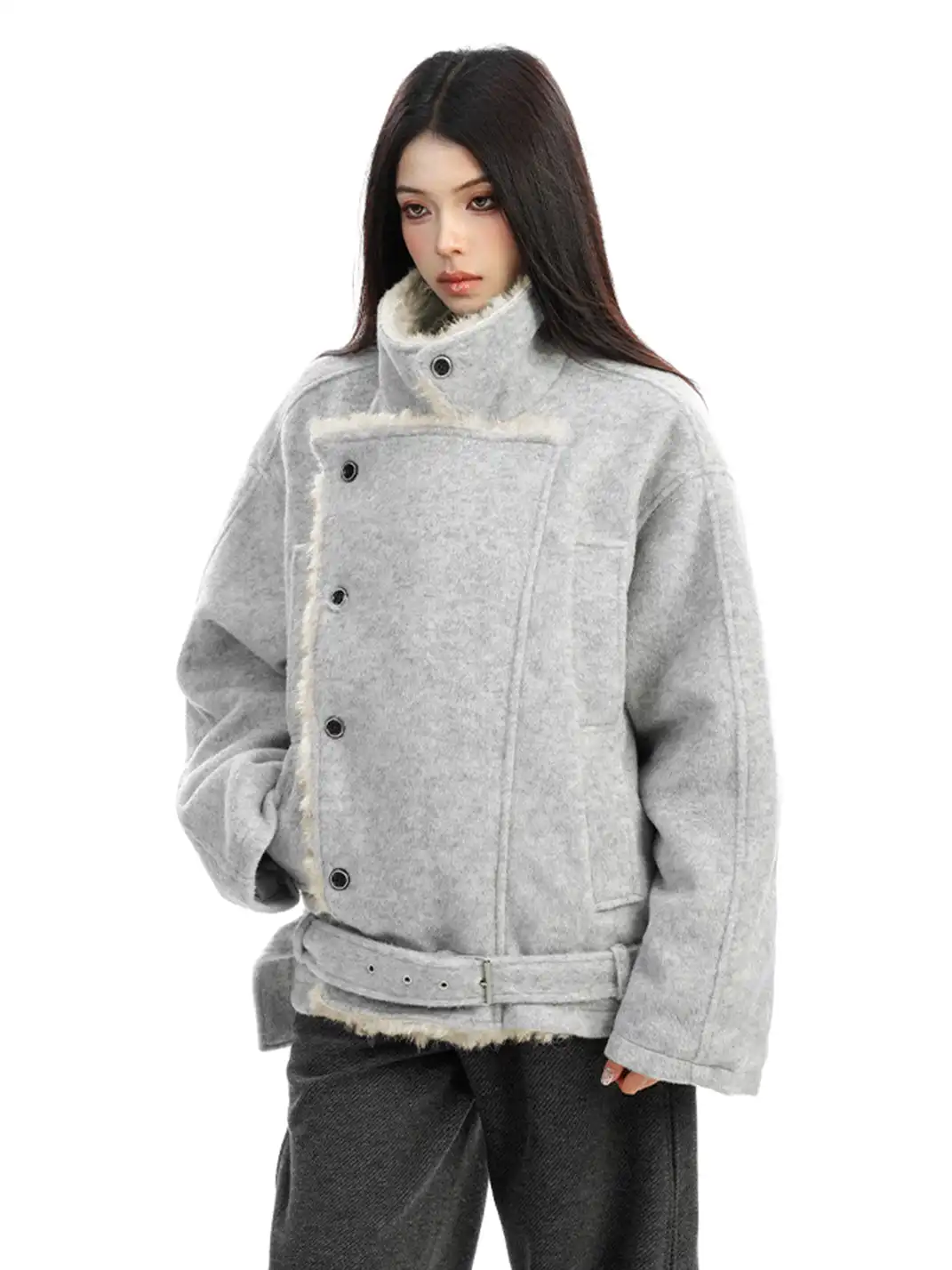 BIGGOLD | Shearling-Lined Belted Suede Jacket