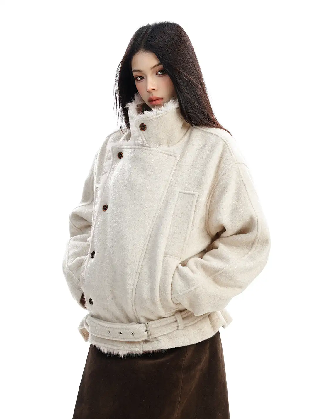 BIGGOLD | Shearling-Lined Belted Suede Jacket