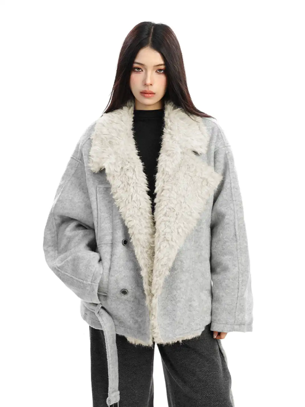 BIGGOLD | Shearling-Lined Belted Suede Jacket