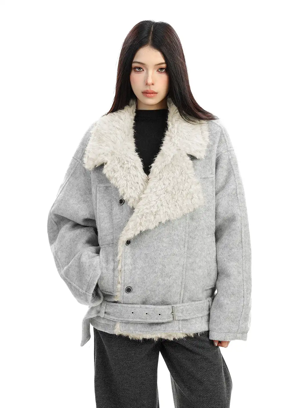 BIGGOLD | Shearling-Lined Belted Suede Jacket