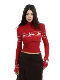 BIGGOLD | Two-piece Set Fair Isle Cropped Knit Cardigan Top