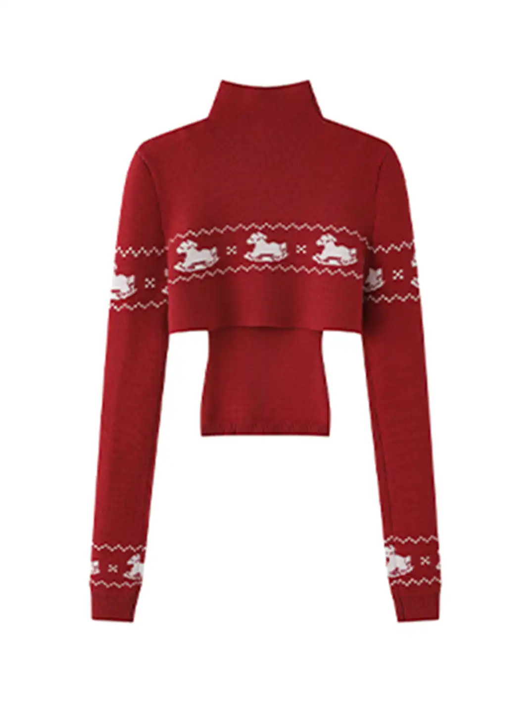 BIGGOLD | Two-piece Set Fair Isle Cropped Knit Cardigan Top