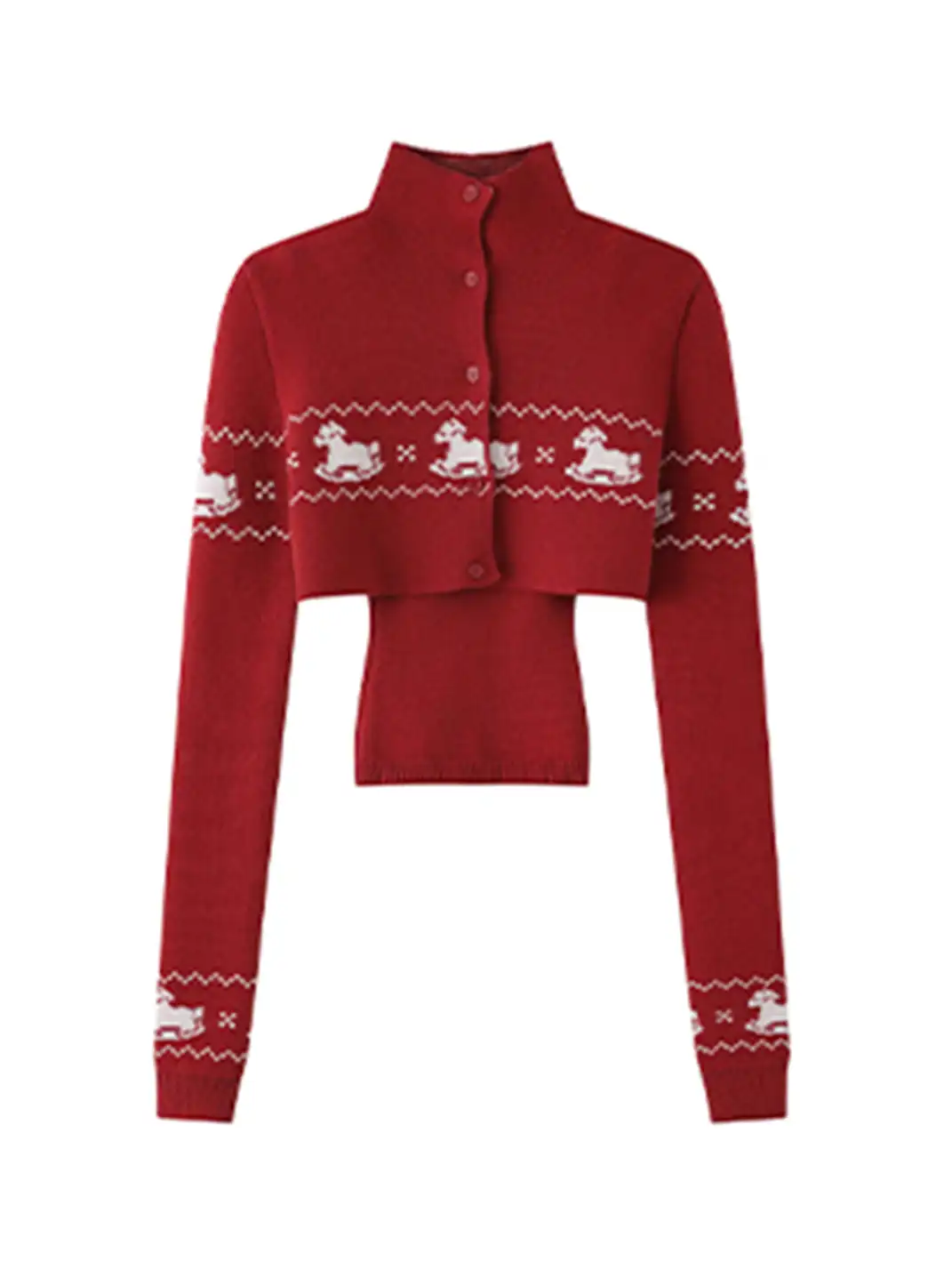 BIGGOLD | Two-piece Set Fair Isle Cropped Knit Cardigan Top