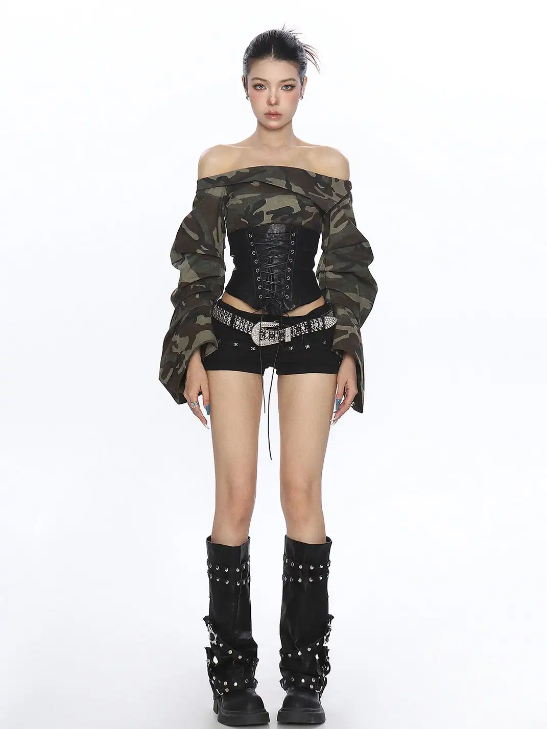 BIGGOLD | Off-Shoulder Camouflage Corset Top