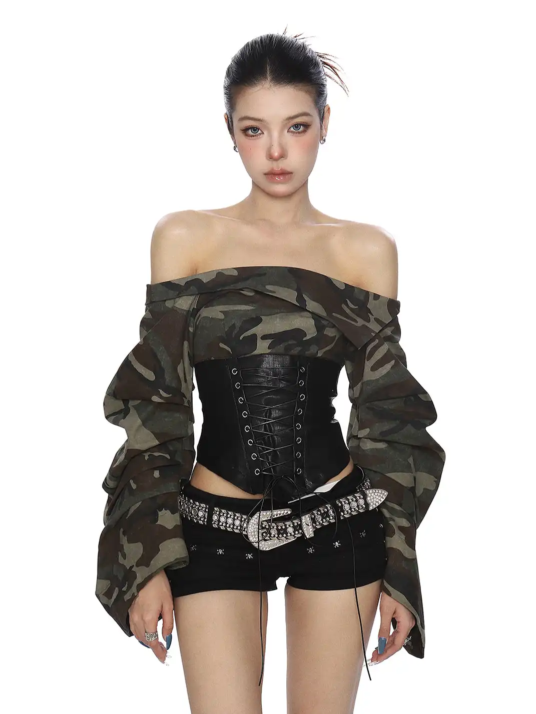BIGGOLD | Off-Shoulder Camouflage Corset Top