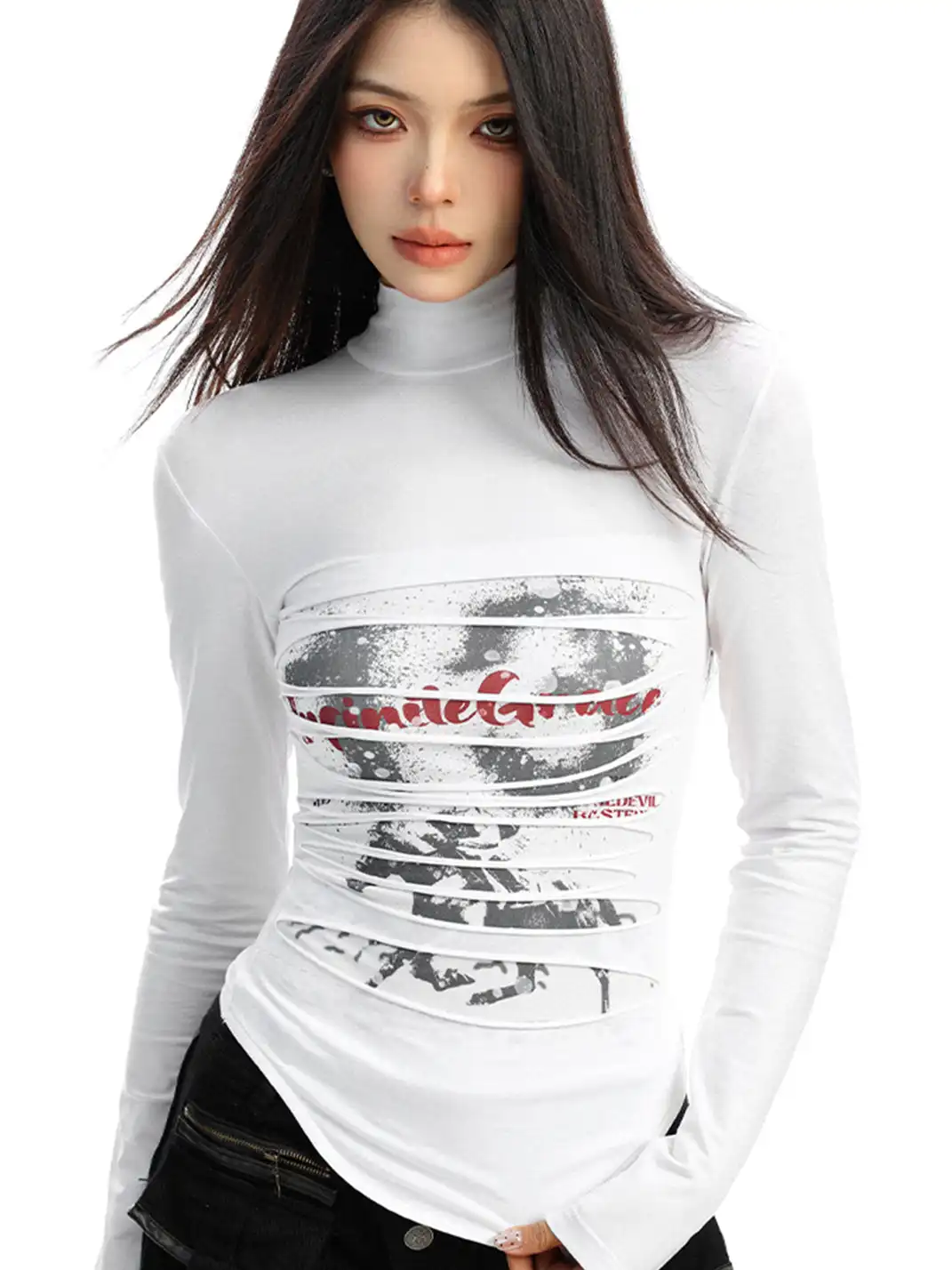 BIGGOLD | Ruched Mock Neck Long Sleeve Top