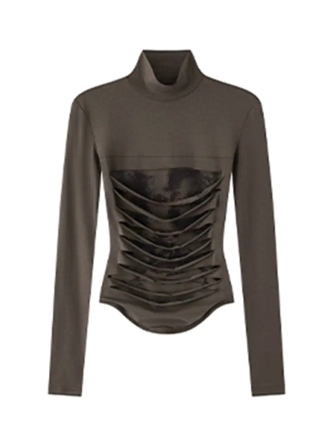 BIGGOLD | Ruched Mock Neck Long Sleeve Top