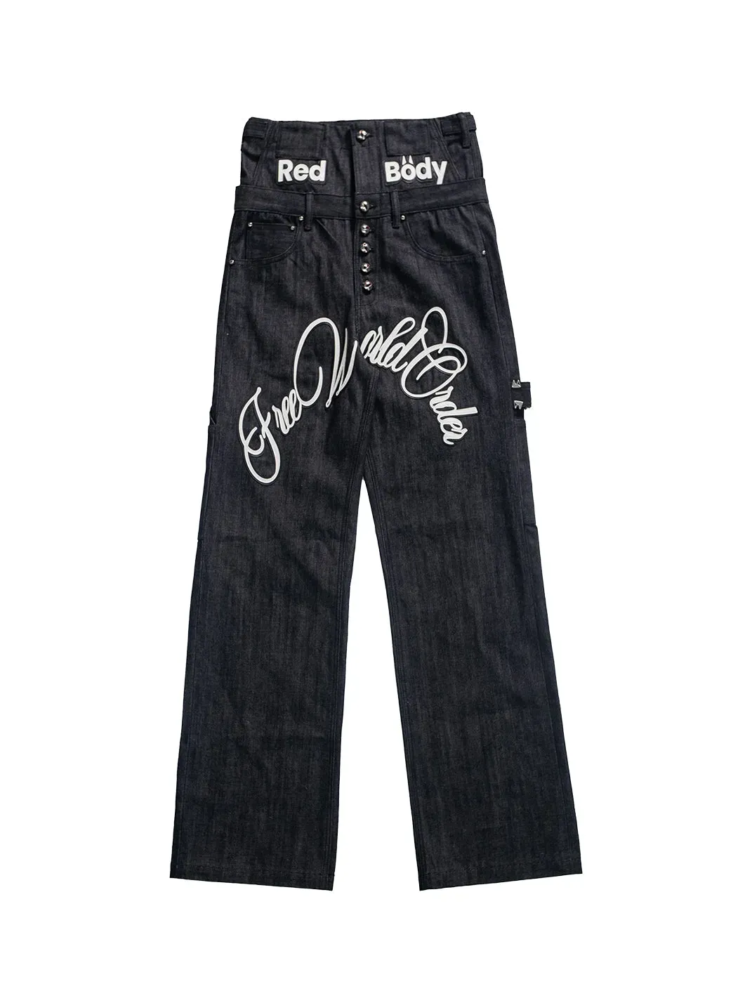 FVVO | Layered-Waist Patterned Studded Jeans