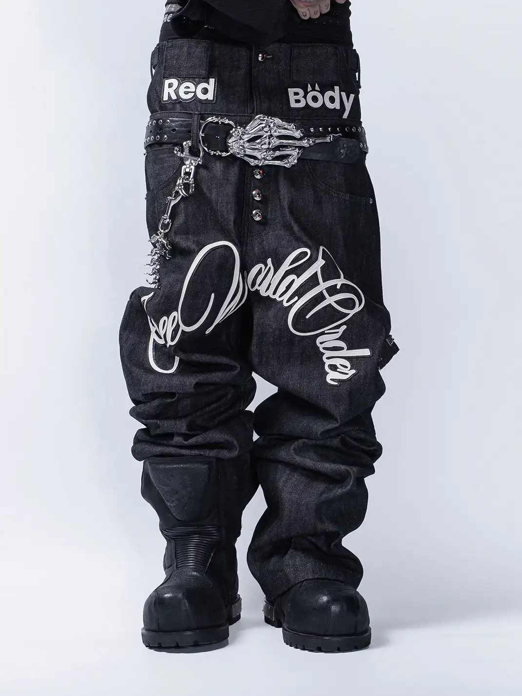 FVVO | Layered-Waist Patterned Studded Jeans
