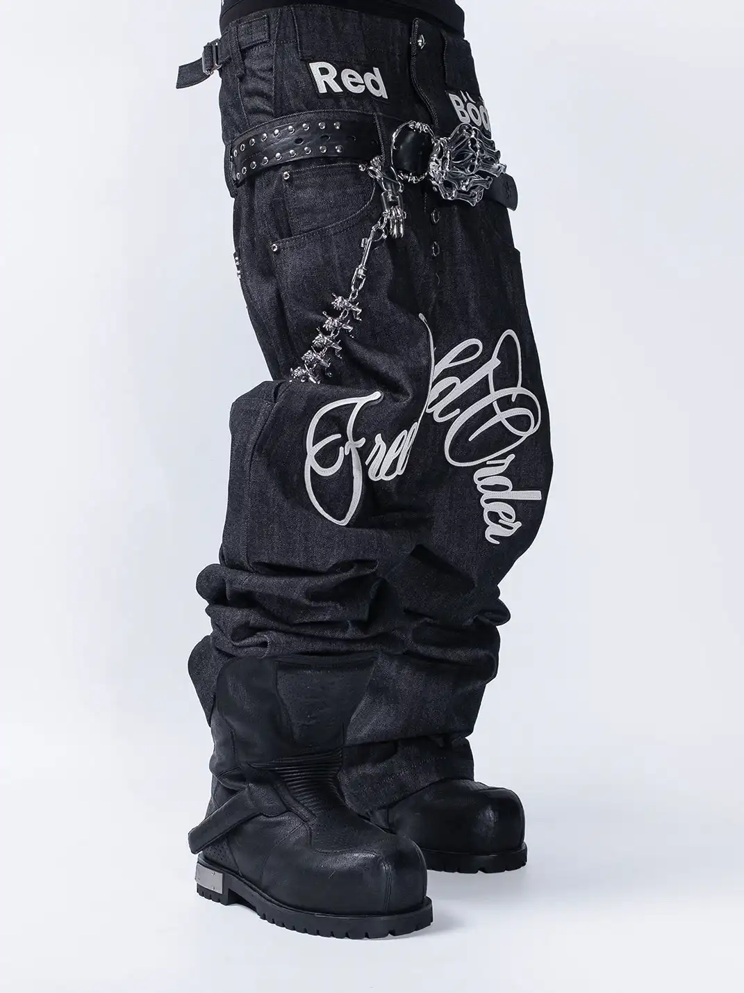FVVO | Layered-Waist Patterned Studded Jeans
