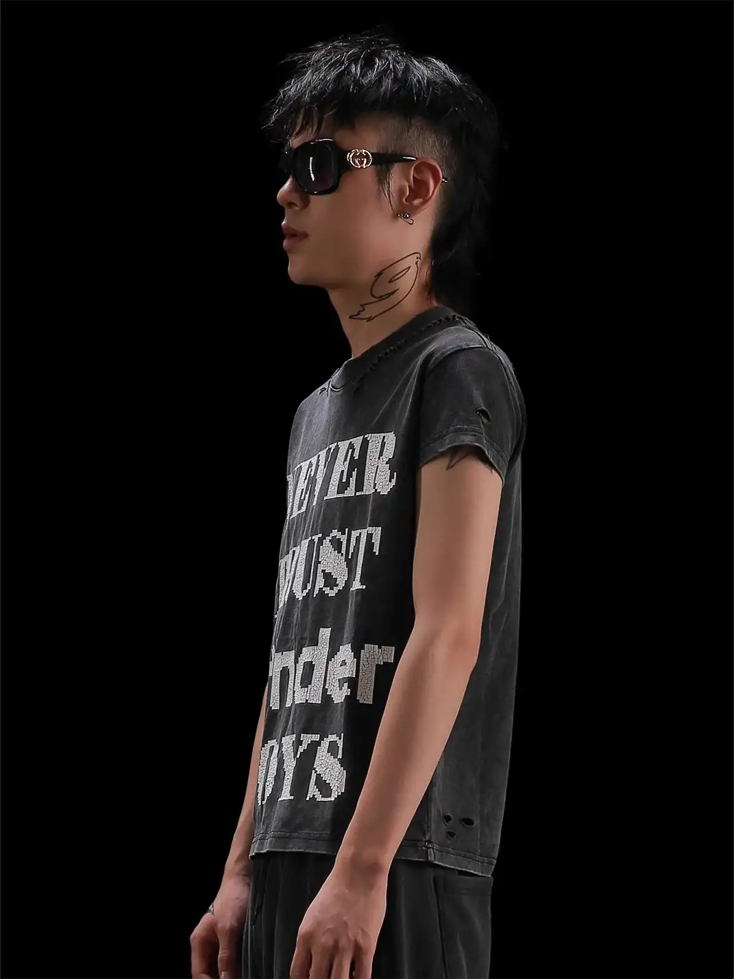 99CLUB | Heavyweight Washed Distressed Cracked Print T-Shirt