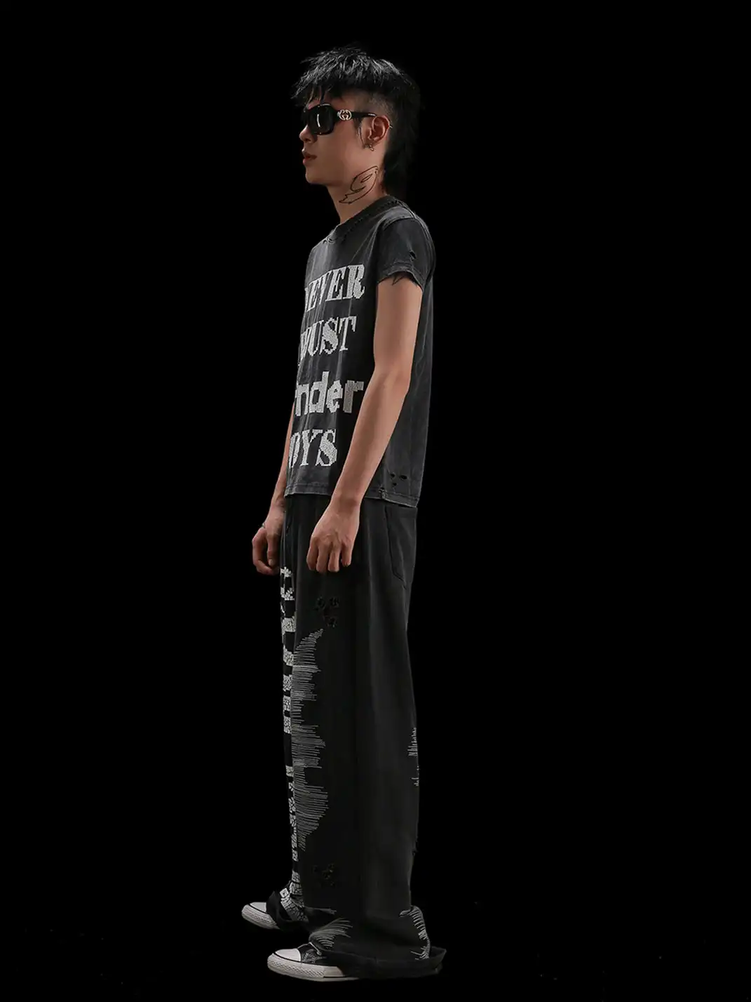 99CLUB | Heavyweight Washed Distressed Cracked Print T-Shirt