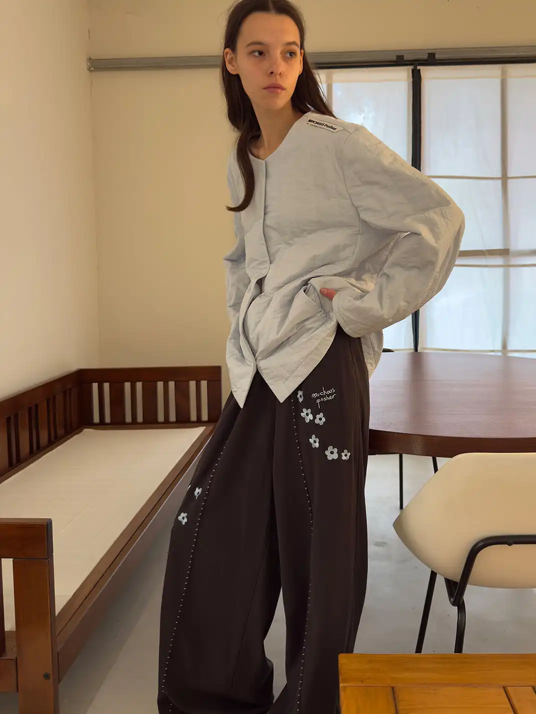MIICHOUS | Floral Embroidered Waffle Lounge Pants