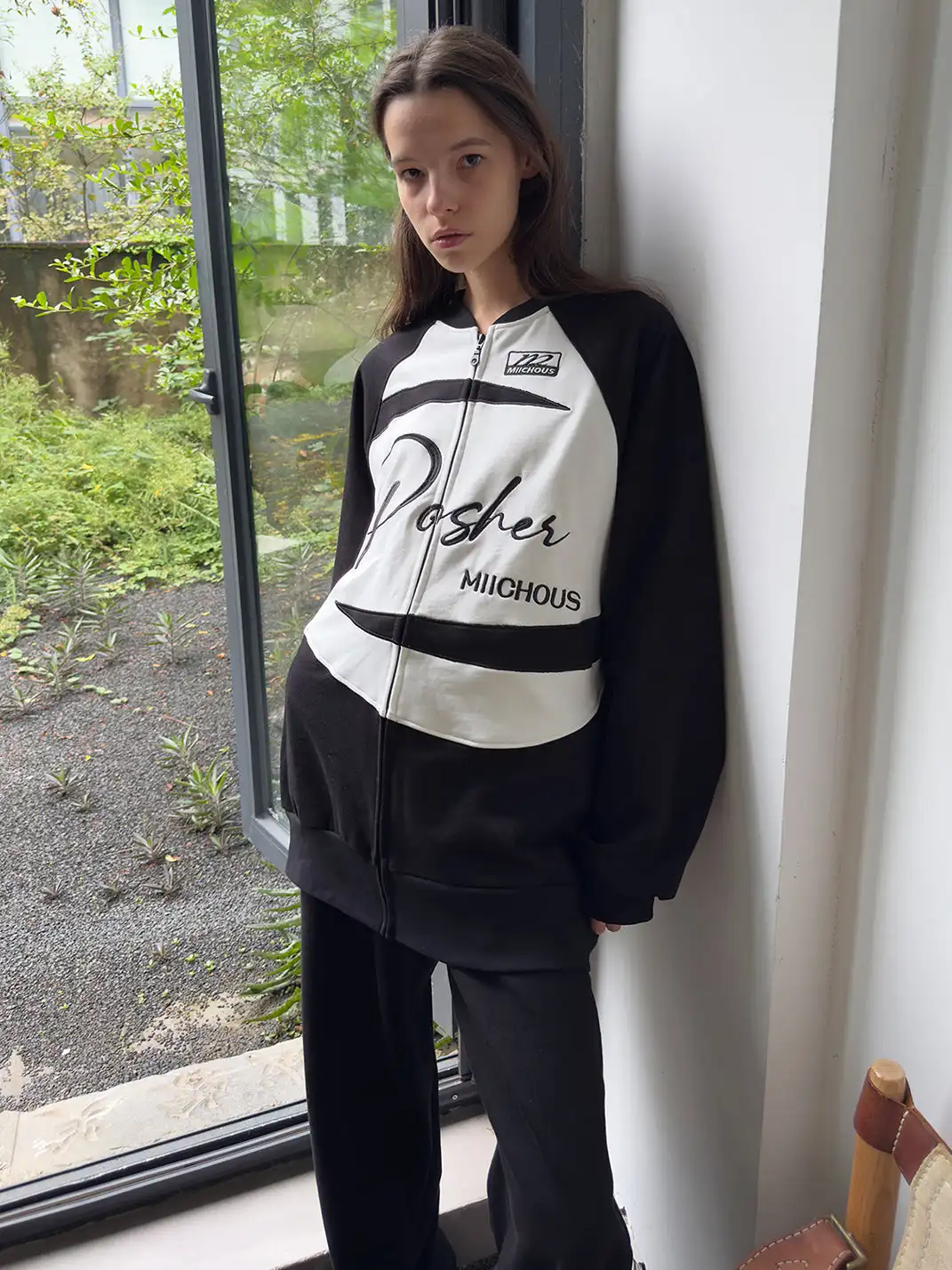 MIICHOUS | Applique Embroidery Varsity Sweatshirt Jacket