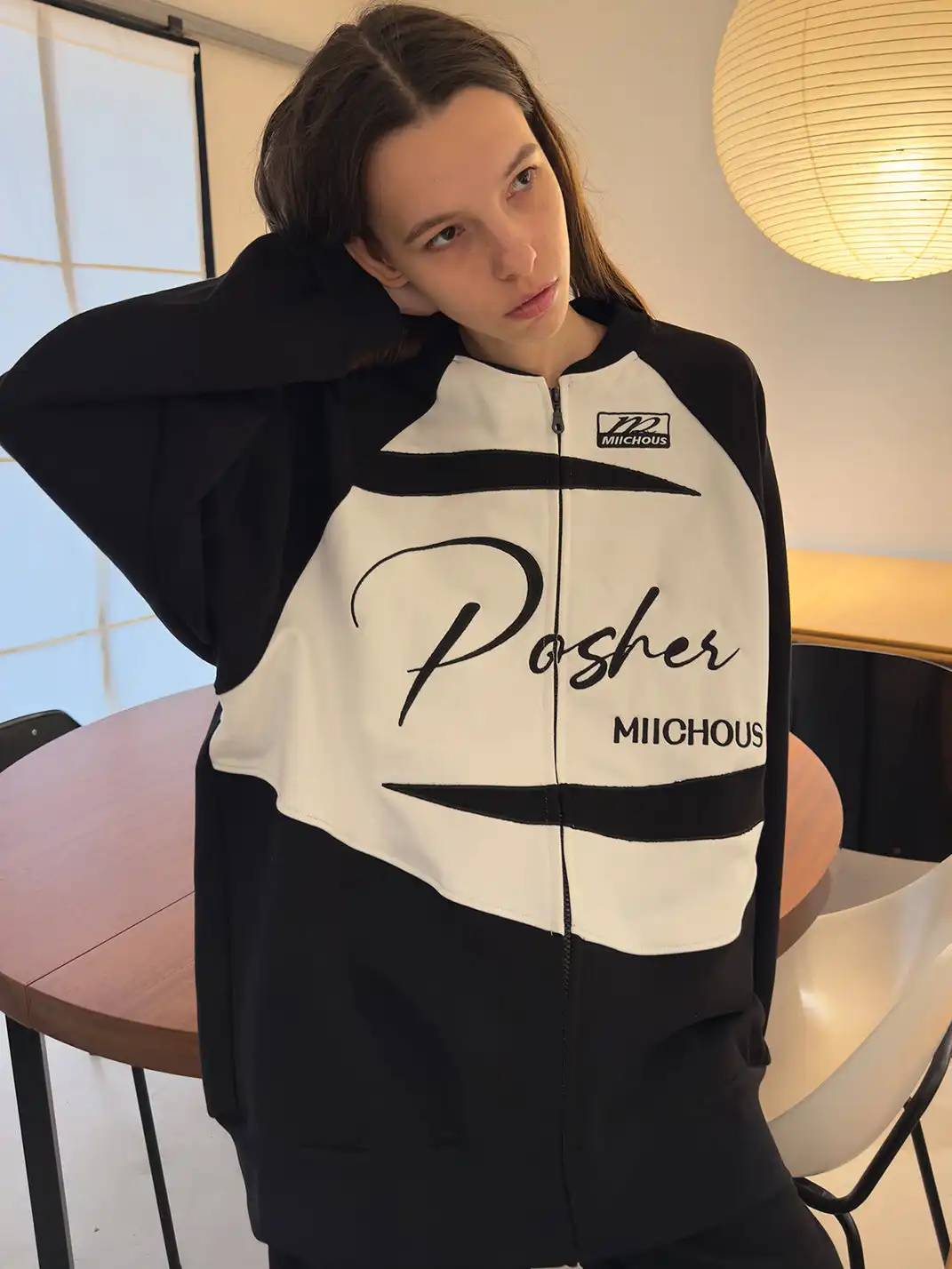 MIICHOUS | Applique Embroidery Varsity Sweatshirt Jacket