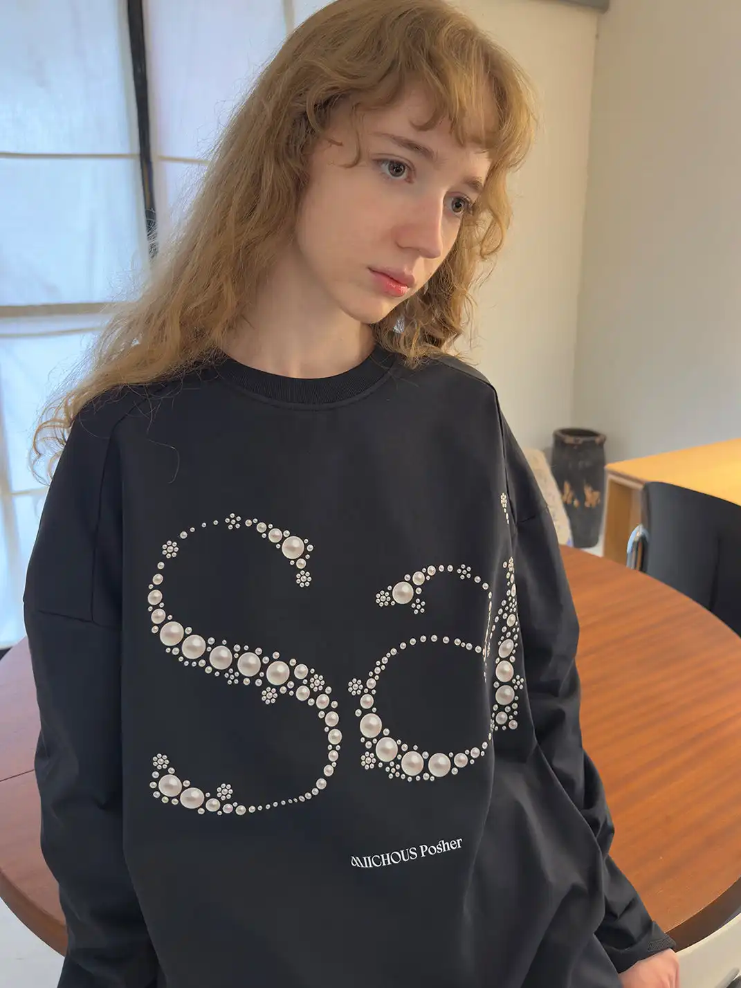 MIICHOUS | Sai Pearl Letter Print Long Sleeve T-Shirt