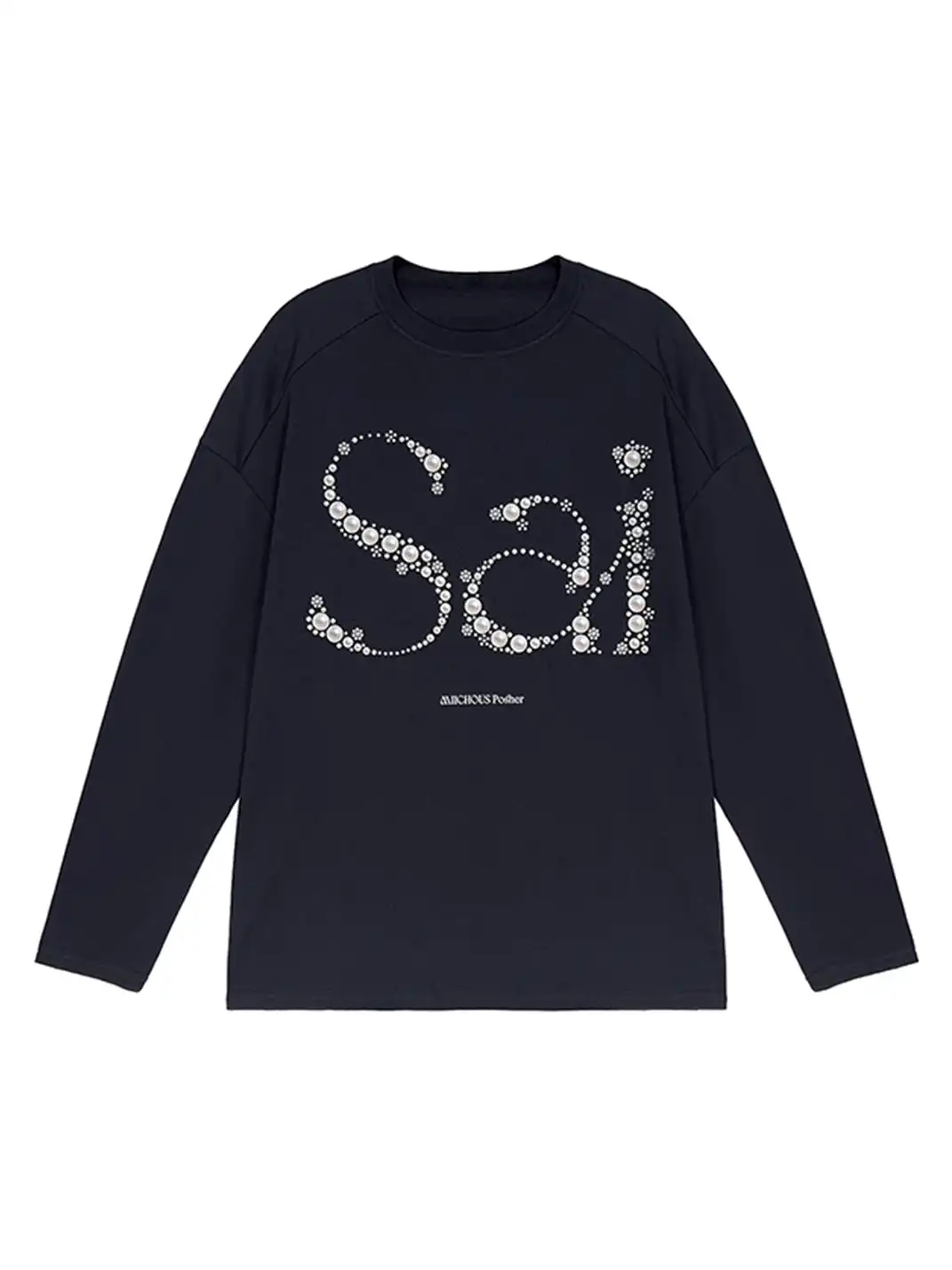 MIICHOUS | Sai Pearl Letter Print Long Sleeve T-Shirt