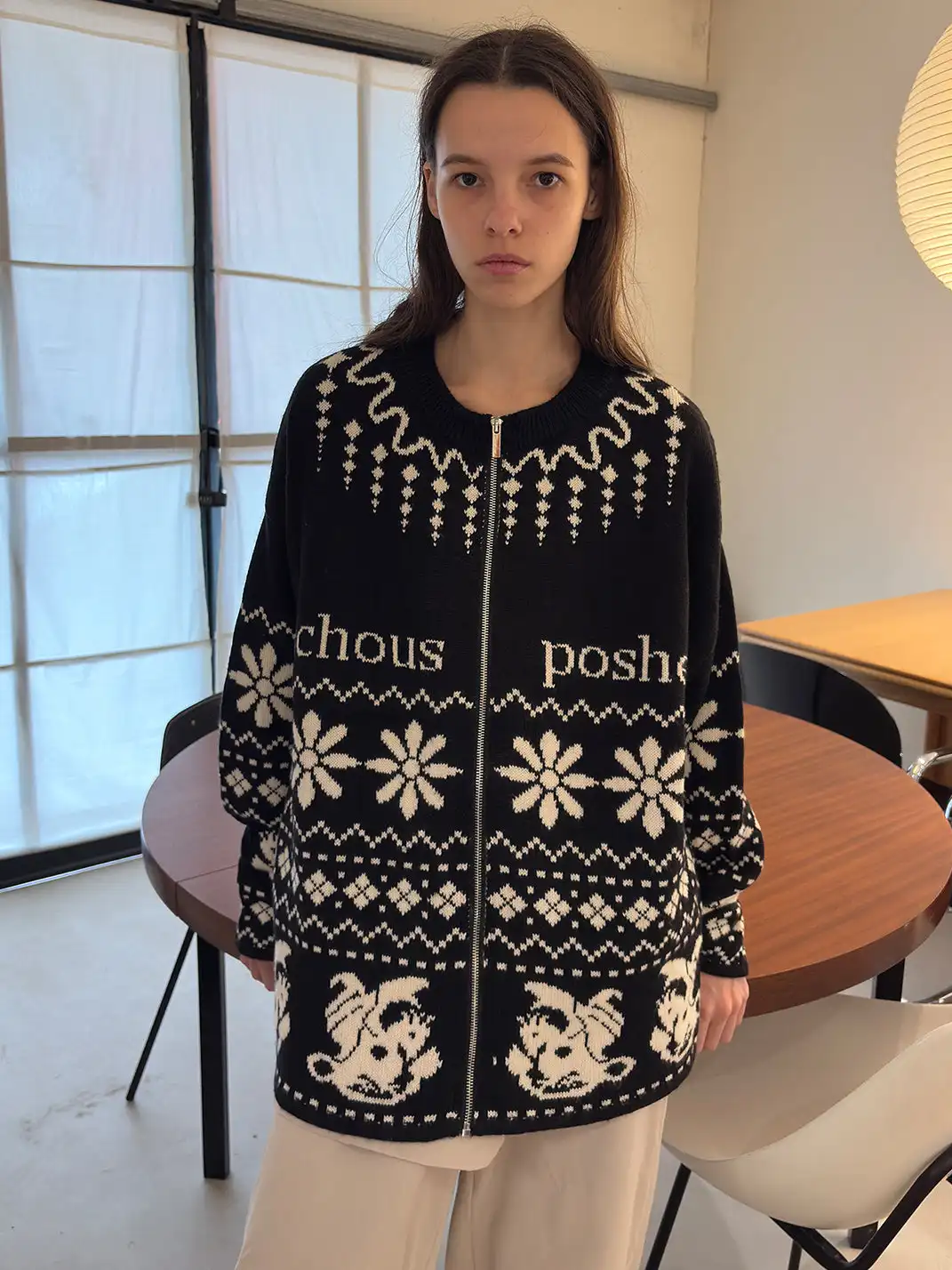 MIICHOUS | Fair Isle Dragon Knit Zip Cardigan