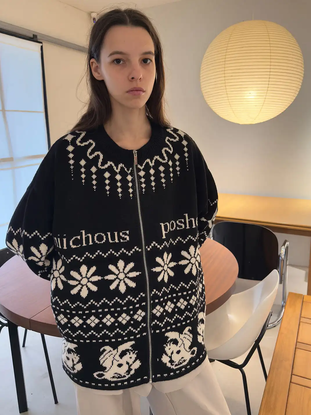 MIICHOUS | Fair Isle Dragon Knit Zip Cardigan