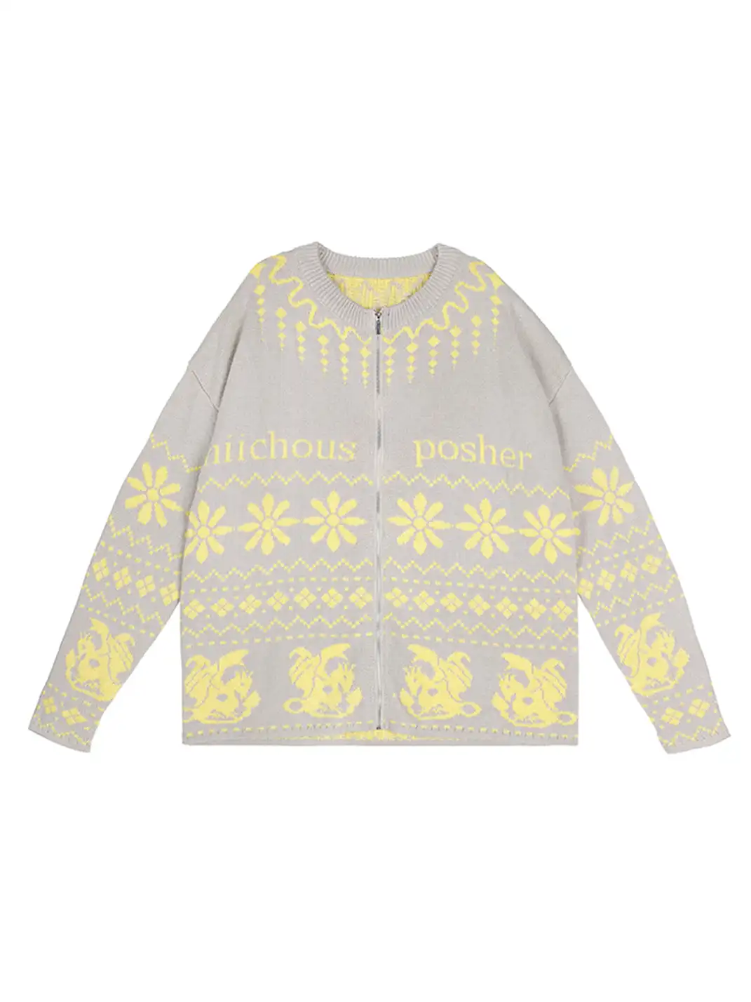 MIICHOUS | Fair Isle Dragon Knit Zip Cardigan