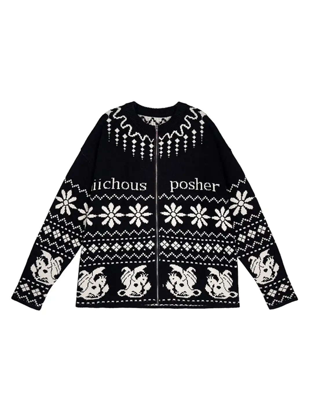 MIICHOUS | Fair Isle Dragon Knit Zip Cardigan