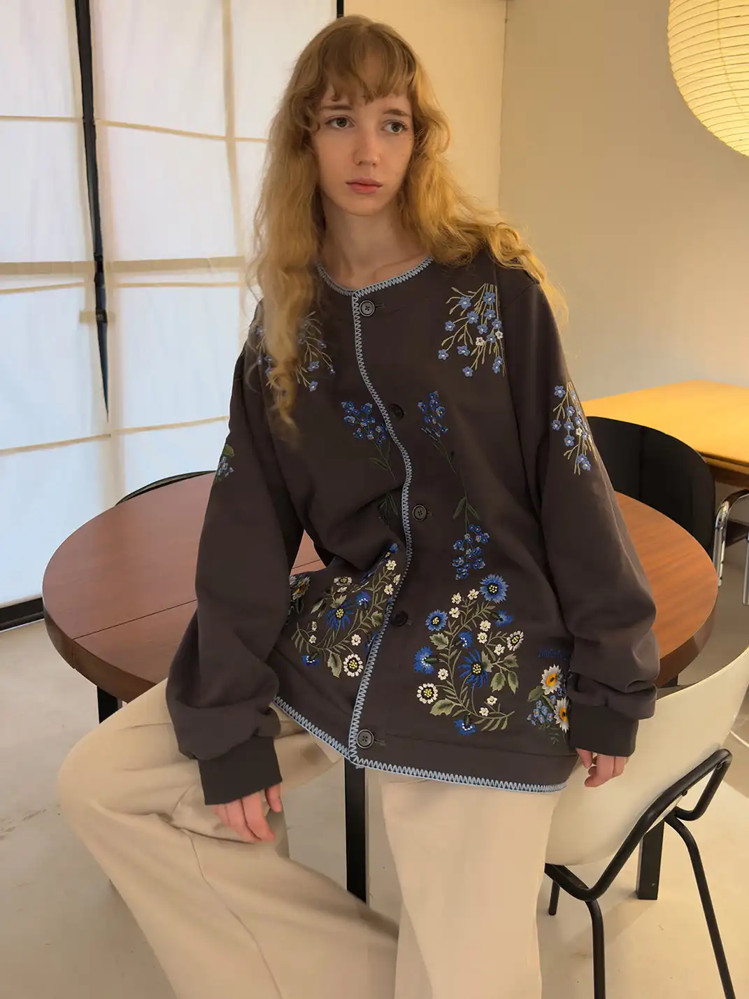 MIICHOUS | Botanical Embroidery Heavyweight Cotton Sweatshirt