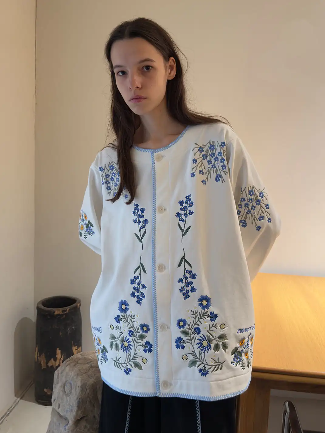 MIICHOUS | Botanical Embroidery Heavyweight Cotton Sweatshirt