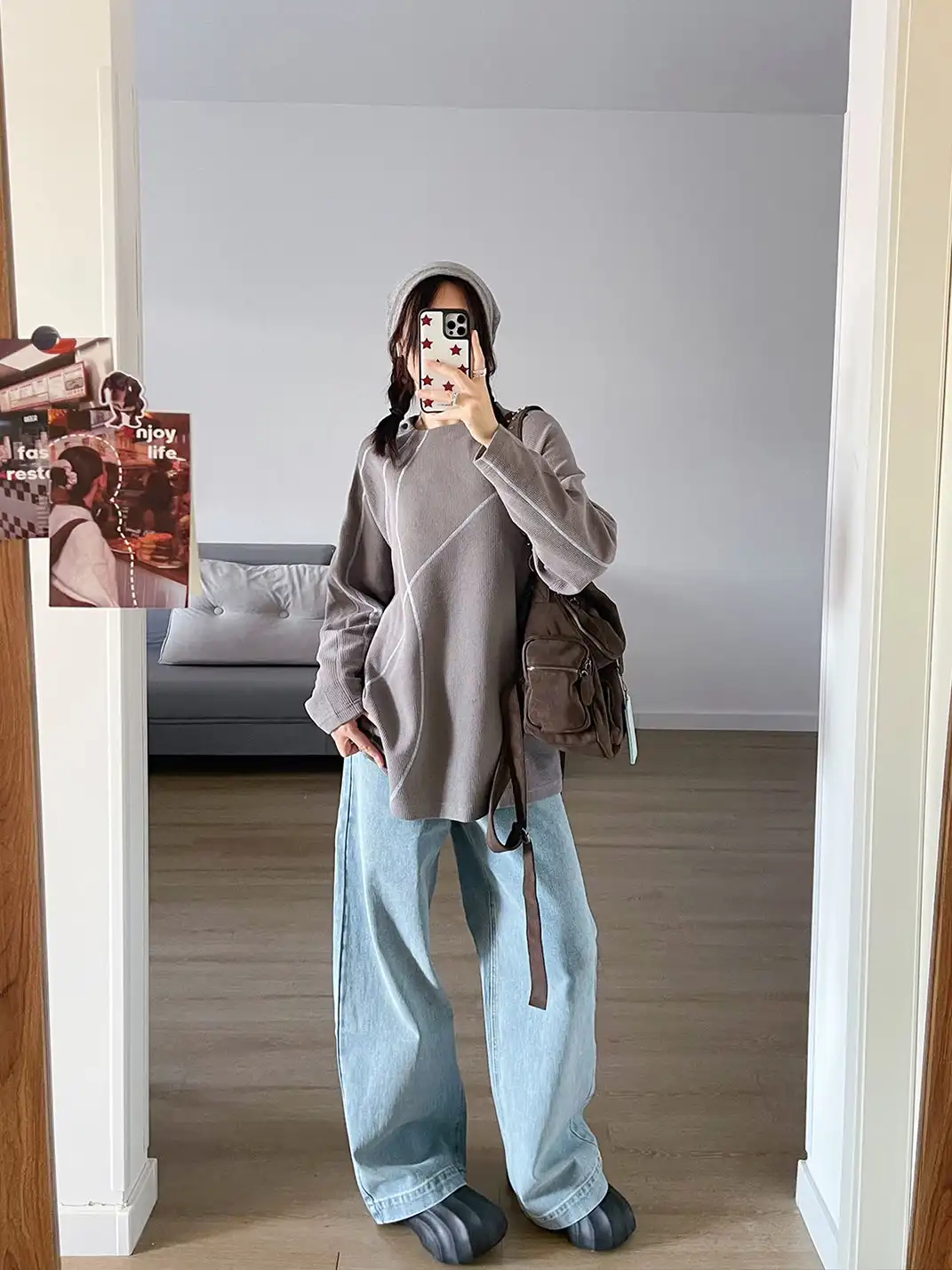MIICHOUS | Contrast Stitch Waffle Knit Long Sleeve Sweatshirt