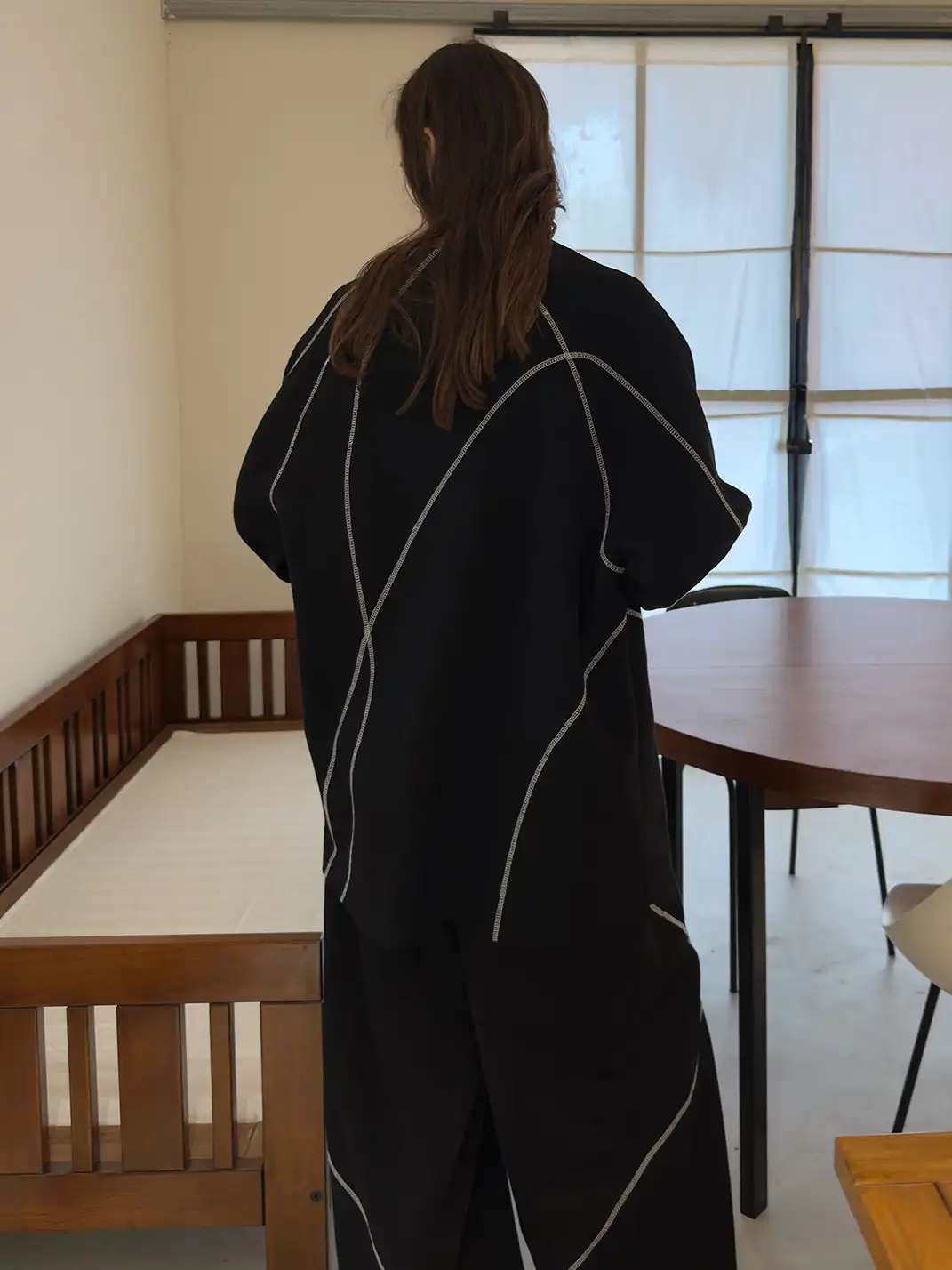 MIICHOUS | Contrast Stitch Waffle Knit Long Sleeve Sweatshirt
