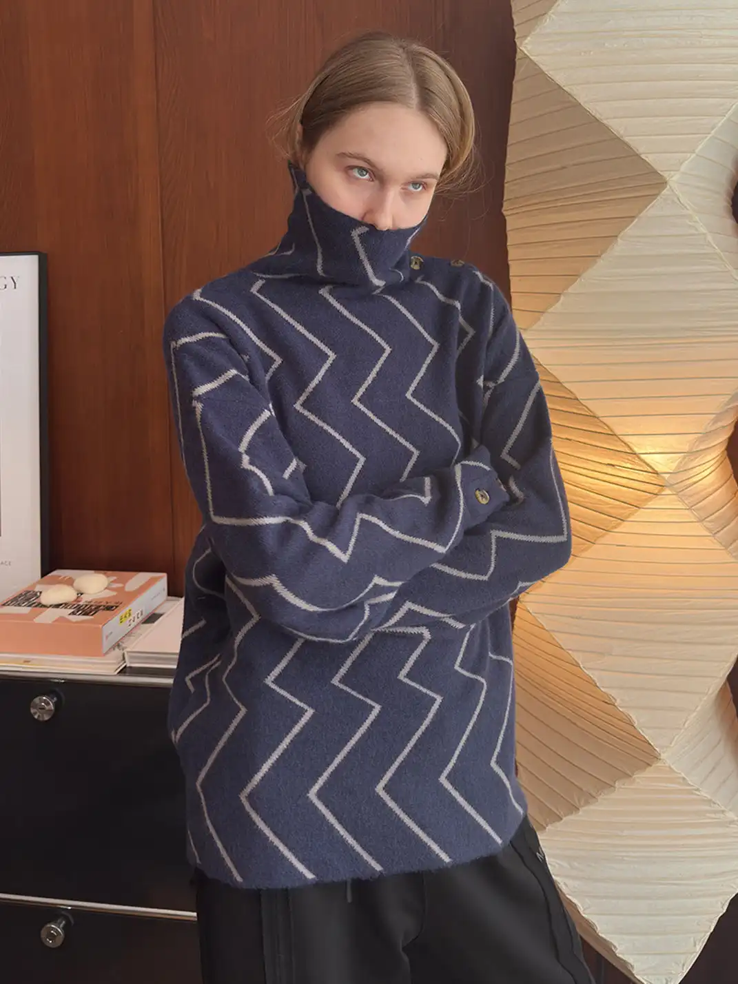 MIICHOUS | Dublin Night Wave Jacquard Turtleneck Knit Top